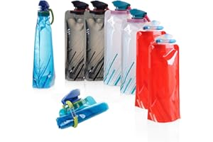 Moamun, 8 borraccia, pieghevole, senza BPA, portatile, riutilizzabile, con moschettone, per sport all'aria aperta, escursionismo, avventura, viaggi, ciclismo (700 ml, blu, bianco, rosso, nero)