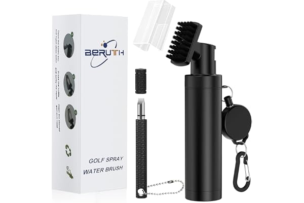 Brosse de nettoyage à 360° pour club de golf avec mousqueton et bouteille d'eau étanche – Outil de nettoyage léger et compact pour clubs de golf, balles et chaussures – Cadeau idéal pour homme