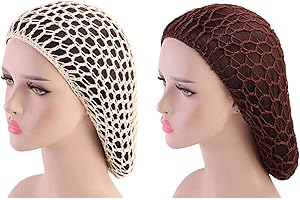 minkissy 2 redecillas de pelo para dormir de ganchillo, redecilla de pelo largo, cubierta turbante para mujeres y niñas, rojo y amarillo