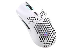 Lancoon Kabellose Gaming Maus, Hohl Geschnitztes Design, Bunt, Wiederaufladbar, Langlebig, 2.4 G 4 Einstellbare 3200-DPI-Stufen, 7 Tasten, Optischer Sensor Für E-Sportb Arbeit(Weiß)