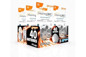Hearing360 40 batterie per apparecchi acustici misura 13 qualità premium, durata extra, compatibili con tutti i modelli, senza mercurio (5 blister da 8 pile)