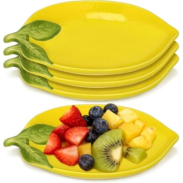 Lot De 4 Assiettes à Salade Mélamine Citron 21,5 Cm - Vaisselle Extérieur Incassable Barbecue