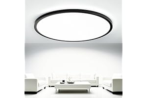 OTREN Plafonnier LED 52W, 5200LM Moderne Rond Luminaire Intérieur, IP44 Etanche Lumière de Salle de Bain, Ultra Mince Noir Lampe de Plafon pour Salon Chambre Cuisine Bureau, Blanc Froid 4000K, Ø50cm