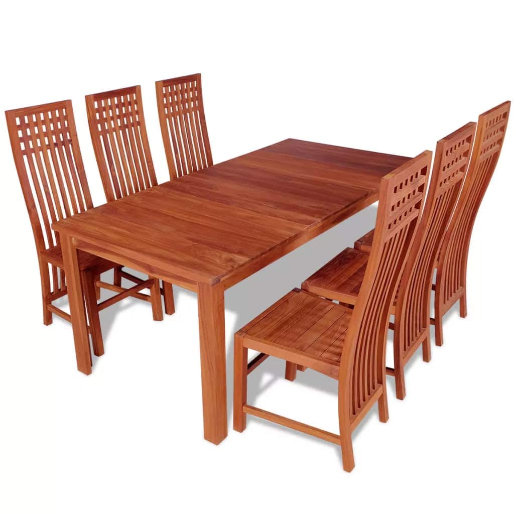 vidaXL 7-TLG. Massives Teak Essgruppe Esszimmergarnitur Esstisch mit 6