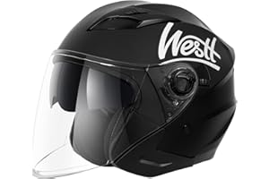 ‎WESTT Westt Jethelm mit Visier und Sonnenblende Motorradhelm Herren Damen Rollerhelm Mopedhelm Mofa Chopper Helm Motorrad Halbhelm Open-Face-Helm Pilotenhelm ECE DOT Zertifiziert