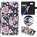Etsue Schutzhülle Handytasche für Samsung Galaxy S8 Brieftasche Hülle Bookstyle Leder Flip Tasche Case Strap Muster, Samsung Galaxy S8 Bunt Elegant Lederhülle Handyhülle Leder Flip Hülle Wallet Case Ledertasche Schutz Hülle mit Kartenfach Ständer Magnetverschluss für Samsung Galaxy S8 + 1x Glitzer Staub Stecker + 1x Blau Eingabestift-Pink Rose Blumen