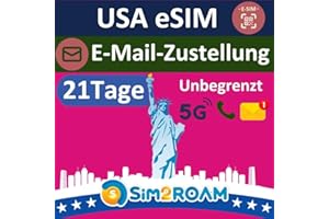 SIM2ROAM USA Native eSIM Karte, nutzt T-Mobile Netz | 21 Tage | Zeitnahe E-Mail-Zustellung | Unbegrenztes 5G Datenvolumen in den USA, 5GB in Kanada und Mexiko + Unbegrenzte Anrufe und SMS | Keine Roaming-SIM