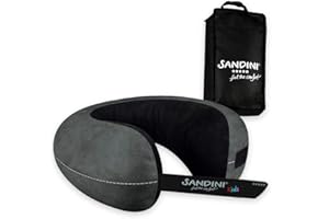 SANDINI TravelFix® Kids Size – Premium Reisekissen Made in EU/Nackenkissen mit ergonomischer Stützfunktion für Kinder – Gratis Transporttasche mit Befestigungs-Clip