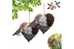 GENERIC Handmade Alpaca Fiber Bird Nesting Heart,Refillable Nature Wool Material House Winter Shelter,Starter Hummingbird Houses Nester with 2 Bags Nest Materials,Garden Art Birdhouse Outside Gifts(2PCS)