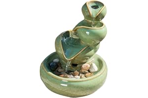 Primrose 25cm Solar Powered Green Ceramic Oil Jar Three Tier Cascade Patio Garden Water Feature