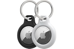 Belkin Portachiavi per Apple AirTag (2 pezzi), Custodia con Anello Porta per AirTag, Antigraffio, Design Aperto, Bordi Rialzati per Uso con Chiavi, Animali Domestici, Bagagli, Nero e Bianco
