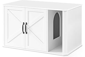 Feandrea Mobile per Lettiera, Mobile Moderno per Lettiera Nascosto, con Ingresso Frontale, Doppie Porte, Maniglie, Casetta per Gatti, Tavolino Laterale, 85 x 48,5 x 50 cm, Bianco Nuvola PCL012W01