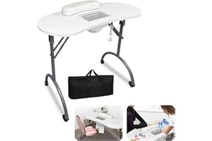 LZQ Tavolo per unghie con aspirazione, tavolo da manicure pieghevole con aspirapolvere per unghie, 90 x 37 x 77 cm, bianco