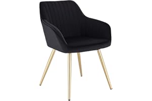 Lestarain Chaise de Salle à Manger(1 pièce) avec Dossier et Accoudoir,Chaise de Cuisine Moderne Fauteuil Scandinave Assise en Velours et Pieds en Métal,Noir