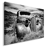 Feeby. Wandbild - 1 Teilig - 40x60 cm, Leinwand Bild Leinwandbilder Bilder Wandbilder Kunstdruck, AUTO, WRACK, AUTOMOBIL, SCHWARZ UND WEIß