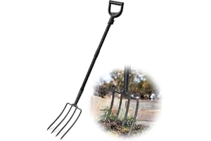 FLY HAWK 127cm Fourche à Bêcher, Fourche Plate pour Dureté Fourche Plate à 4 Dents avec Poignée en D Fourche à Creuser en Métal pour Creuser et Desserrer/Noir