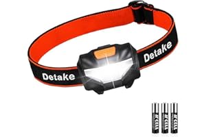 Detake LED Head Torch, Super Bright Lightweight LED Headlamp with 3 Lighting Modes, Battery Powered Waterproof LED Headlight for Camping, Running, Cycling, Fishing, Hiking, Reading, Outoor Sports