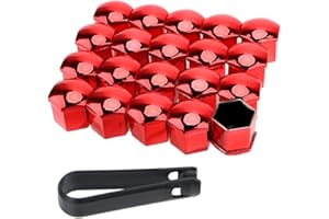 20 Stück Rad Bolzen Mutter Abdeckung,Asudaro 17mm/19mm/21mm Universal Radmutterkappe Anti-Diebstahl Radmutter Felgenabdeckung Radschrauben Radmuttern Radbolzen Kappen mit Entfernungswerkzeug Rot