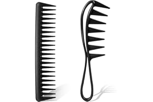 PSYQTSUARY Szerokie grzebienie do zębów, 2 szt., grzebienie do włosów, grube, atramentowe, odporne na wysokie temperatury, antystatyczne, grzebień do loków, czarny grzebień do włosów, gruby grzebień do