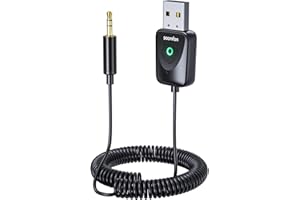 SOOMFON Receptor Bluetooth 5.3 Audio Coche USB Aux Adaptador Bluetooth Jack 3.5 Micrófono Incorporado, Aislador de Sonido y Chip de Reducción Ruido, para HiFi Estéreo Música y Llamadas Manos Libres