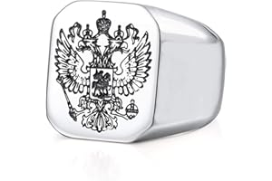 Bishilin Ringe Herren Edelstahl, Ring Gothic Siegelring mit Adler Glänzend Quadrat Männer Ringe Silber Gold Partnerringe Gr.54-72