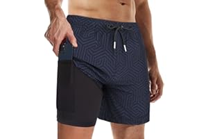 Suwangi Bañadores Hombre con Forro Compresión Pantalones Cortos de Natación Secado Rápido Shorts de Baño Bañadores de Surf