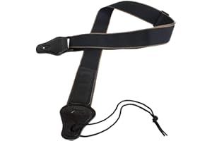 igadgitz Xtra U6989 - Sangle Guitare Acoustique Sangle Guitare Classique Pick Holder Porte Plectre Sangle Guitare Electrique Coton et Extrémités en Cuir PU - Lignes de Contour Noires/Brunes