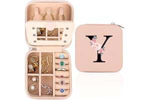 WALLFID Travel Jewellery Box,Alphabet Jewellery Organiser,Portable Jewellery Box,Small Travel Jewellery Storage Case with Mirror,Birthday Gift for Women,Mothers Birthday Valentines Day Gift Ideal(Y)