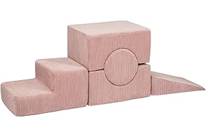 MEOWBABY 5-Elemente-Weichschaumstoff-Bausteine-Set - Spielplatz für Babys & Kleinkinder, Kletterblöcke für den Innenbereich, Kinder Indoor Spielplatz Essentiell - Robust, Kord, Puderrosa