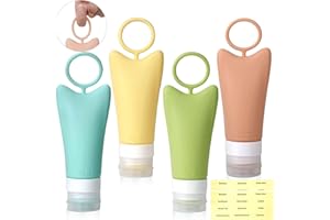 4 Stück Silikon Reiseflaschen Set, DATEFUN Reiseflaschen zum Befüllen, Leer Reiseset Auslaufsicher Nachfüllbare Portable Reise Container für Lotion SpüLung Duschgel, BPA-frei und TSA-geprüft, 89ml