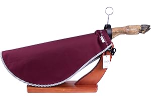 DISELIO Cubre Jamón Granate con Vivo de Rayas al rededor, con forma redondeada. Protector para Jamón o Paletilla (C-J-Gran_Rayas)
