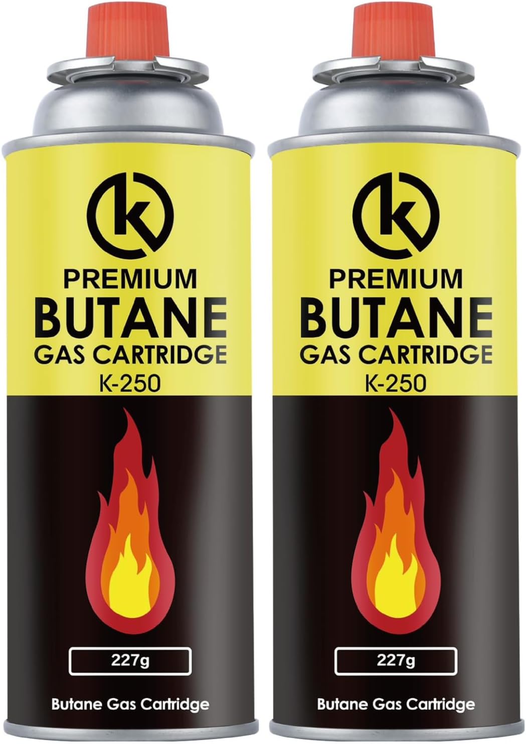 KROWN - Pack de Cartuchos K-250 de Gas Butano 227g para Hornillos Quemadores, Cartucho de Gas para Camping K-250, Bombonas para Sopletes (2 Unidades)