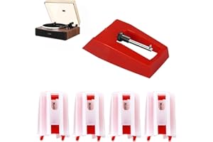 WSHUAYEE Record Player Needles, Turntable Replacement Needle for Phonograph, LP Vinyl Player, Ruby Tip Stylus Compatible with Crosley, Ion, Jensen, Bush, Teac, Victrola (Red-4 Pcs)