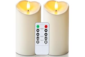Homemory 6”x3” Outdoor Waterproof Flameless LED Candles, Battery Operated Candles with Remote Control and Timer, Electric Fake Plastic Pillar Candle for Garden, Ivory White, Set of 2