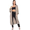 WJL WHISPERING JONES LONDON Ladies Oversized Long Cardigan Balloon Sleeve Chunky Ribbed Open Knitted Maxi Pocket Jumper Sweater