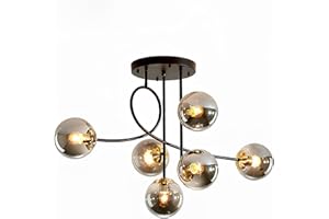 Moddeny Lampadario moderno a soffitto E27 a 6 luci, lampadario a sospensione vintage in metallo con sfera di vetro E27 per camera da letto, soggiorno, cucina, loft, diametro 90 cm