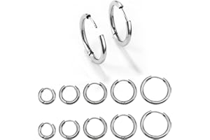BSYFOP 5 Pairs Set Silver Hoop Earrings for Men Women, Men's Earrings, Hoop Earrings Men Earrings Hypoallergenic Tiny, Small to Large Earring Hoops 12/14/16/18/20MM