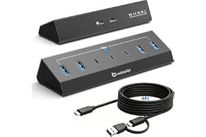 Xiaobi USB C Hub 7-portar USB 3.0-hubb med 4 x USB-A & 3 x USB-C (4 fot) | Unik ergonomisk design, flera USBC-splitter för typ C-port bärbar dator, PC, stationär och mer