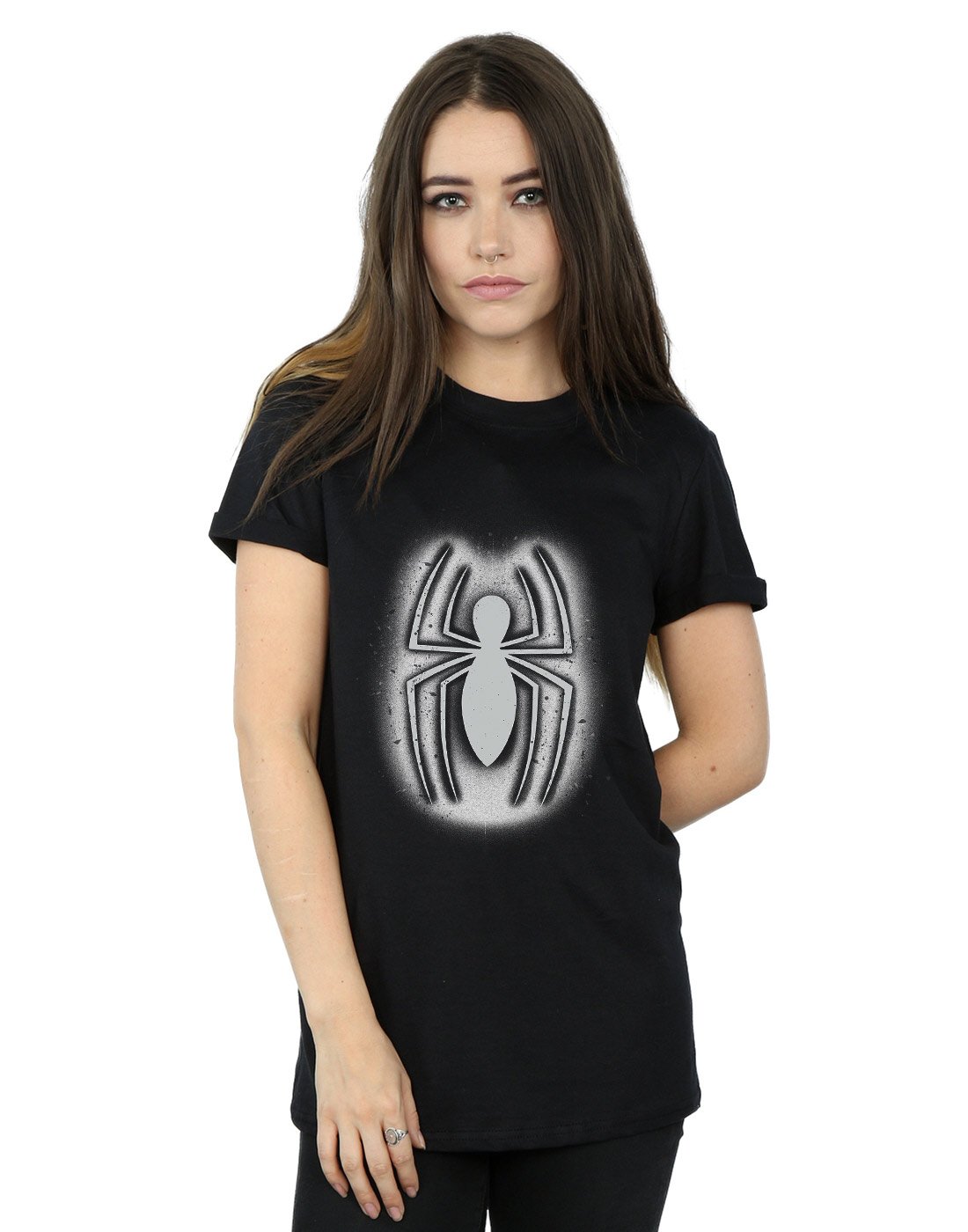 Marvel-Damen-Spider-Man-Graffiti-Logo-Boyfriend-Fit-T-Shirt-Schwarz-X-Large