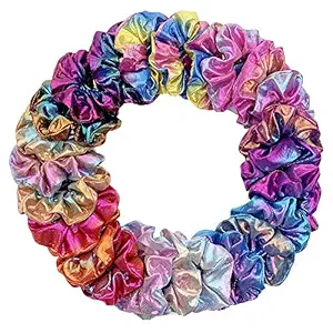 Miuance 24 Pack 8 Colors Hair Scrunchies Hair Ties,Large Chiffon Flower Hair Bands, Shiny Metallic Scrunchies Hair Ropes, Hair Accessories Ropes Scrunchie for Women & Girls (24 pack 2)