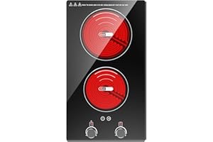 VBGK Glass Ceramic Hob 2 Plates, Built-in 29 cm Glass Ceramic Electric Hob, 3000 W 2 Cooking Zones (1800 W + 1200 W), 9 Heat Settings, Touch Control, Child Lock, 1-99 min Timer