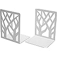 Spillbox Metal Non Slip Bookends Book Shelves | Shelf | Study Table | Home Decor | Holders | Case | Bracket | Stand | Heavy Duty | Set | Book Ends for Office, Home - Tree (White)