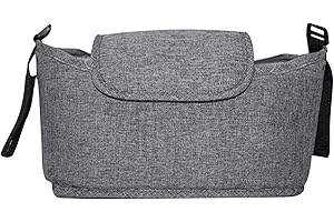 ANTUREBAY Uniwersalny organizer do wózka, antypoślizgowe akcesoria do wózka z izolowanym uchwytem na kubek, organizer do torby do wózka do przenoszenia pieluch, iPhone'a, zabawek i przekąsek, pasuje do wózka Britax, Uppababy, BOB (szary)