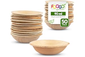 FOOGO Green 50 Ciotole Mini Monouso in Foglia di Palma, 10 cm, 90 ml, Dessert e Insalate, Rotonde, Biodegradabili, Compostabili come Ciotole in Legno, Bambù e Carta, per Feste, Aperitivi e Stuzzichini