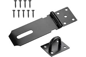 HDXH 1 PCS 4 Inch Shed Door Latch Gate Lock Latch Hinge Padlock Catch Door Clasp Latch Security Hasp,hasp and Staple,Door Padlock Buckle for Doors, Windows, cabinets, pet Cages, lockers Etc(Black)