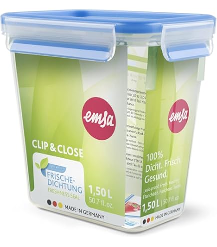Emsa Clip & Close Glazen vershoudbakje 1,3 L doos Transparant/rood