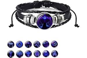 ZUYOKI Zodiac Signs Spirit Bracelet,12 Constellation Handmade Bead Woven Multilayer Leather Bracelet, Adjustable Stacking Bracelet, Glow in the Dark Zodiac Jewelry Gifts For Women Men