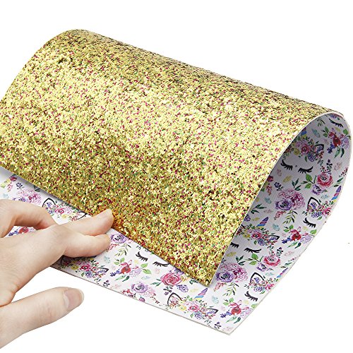 Double Sided Shiny Glitter Unicorn Printed Synthetic Leather Fabric Sheets 3Pcs 8'' x 13'' (20cmx34cm) For Hair Bows Jewelry Bag Making Sewing Material (Design C)