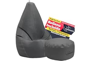 Diverpuff Puff Pera XL Gris con Reposapiés Incluido Relleno Ya Integrado Asiento Ergonómico para Adultos y Niños Ideal para Salón Dormitorio Juego o Lectura Diseño Interior Exterior Confort
