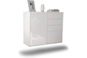 ‎DEKATI Dekati Sideboard Tacoma hängend (92x77x35cm) Korpus Weiss matt - Front Hochglanz Weiß - Push to Open